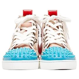 Christian Louboutin-Christian Louboutin Spike Stud Python High Top Sneakers-Pink,Multiple colors