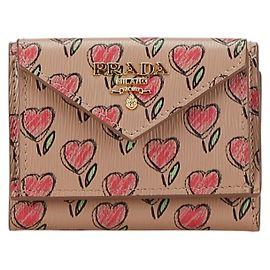 Portafoglio compatto Prada VITELLO MOVE LOVE Heart Tulip Rosa Beige