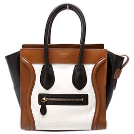 Bolsa Céline Luggage Mini em couro branco e marrom escuro Branco Castanho escuro