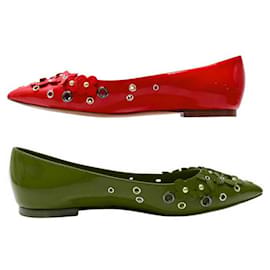 Louis Vuitton-CHAUSSURES LOUIS VUITTON BALLERINES CUIR VERNI ROUGE BLOSSOM BOUT POINTU 38-Rouge