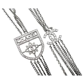 Chanel-NEUF COLLIER SAUTOIR CHANEL 2016 ECUSSON LOGO CC STRASS 90-110 CM NECKLACE-Argenté