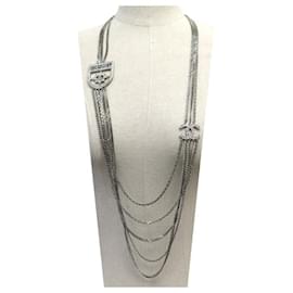 Chanel-NEUF COLLIER SAUTOIR CHANEL 2016 ECUSSON LOGO CC STRASS 90-110 CM NECKLACE-Argenté