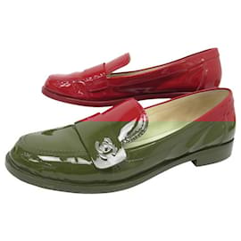 Chanel-CHANEL SHOES LOAFERS G30708 CC LOGO TIMELESS PATENT LEATHER 40.5-Red