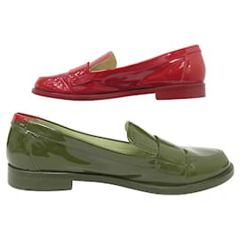 Chanel-CHANEL SHOES LOAFERS G30708 CC LOGO TIMELESS PATENT LEATHER 40.5-Red
