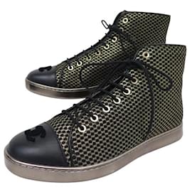 Chanel-NEUF CHAUSSURES CHANEL BASKETS MONTANTES LOGO CC G32222 40 HIGH SNEAKERS-Doré