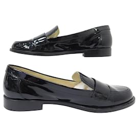 Chanel-CHANEL SHOES G30708 LOAFERS CC LOGO TIMELESS 41 PATENT LEATHER SHOES-Black