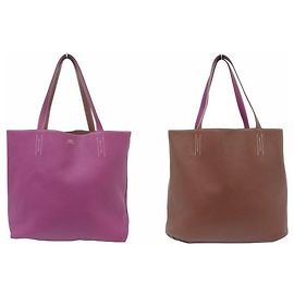 Hermès BOLSA TOTE HERMES DOUBLE SENS 36 EM COURO CLEMENCE MARROM E ROXO Outro