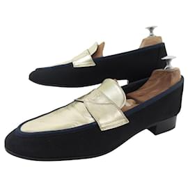Chanel-CHANEL SHOES LOAFERS CC LOGO 40.5 BICOLORE CANVAS LEATHER LOAFERS SHOES-Other