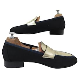 Chanel-CHANEL SHOES LOAFERS CC LOGO 40.5 BICOLORE CANVAS LEATHER LOAFERS SHOES-Other