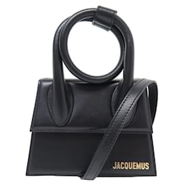 Jacquemus-NEW JACQUEMUS LE CHIQUITO BOW SHOULDER BAG BLACK LEATHER-Black