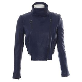 J Brand Blue Leather Biker Jacket Blue