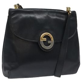 Borsa a Spalla GUCCI in Pelle Blu Navy Oro Auth ep7619 D'oro Blu navy