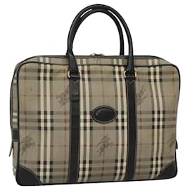 Autre Marque-Burberrys Nova Check Business Bag PVC Leather Gray Auth 115156-Brown