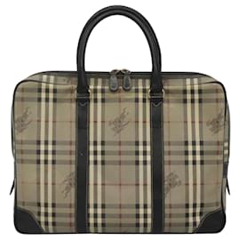 Autre Marque-Burberrys Nova Check Business Bag PVC Leather Gray Auth 115156-Brown