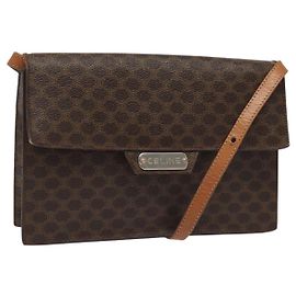 Céline Sac à épaule en toile Macadam CELINE PVC or marron Auth 115119 Marron Doré