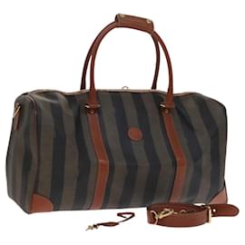 Fendi-Sac Boston en toile Pecan FENDI 2way Noir Marron Auth ep7497-Marron,Noir
