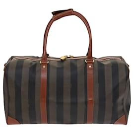 Fendi-Sac Boston en toile Pecan FENDI 2way Noir Marron Auth ep7497-Marron,Noir