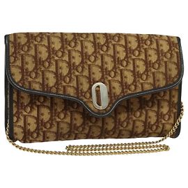 Bolsa de ombro em canvas Trotter Christian Dior marrom dourado Auth KD047 Marrom Dourado