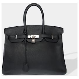 Hermès-HERMES Birkin 35 Bag in Black Leather - 102567-Black