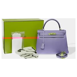 Hermès-HERMES Kelly 28 Bag in Blue Leather - 102537-Blue