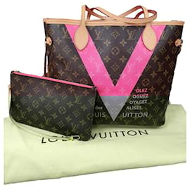 Louis Vuitton-Neverfull MM Monograma Rosa-Marrom