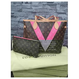 Louis Vuitton-Neverfull MM Monograma Rosa-Marrom
