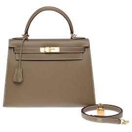 Hermès-HERMES Kelly 28 Bag in Etoupe Leather - 102571-Taupe