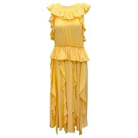 Ulla Johnson-Ulla Johnson Dune Violeta Silk Midi Dress-Yellow