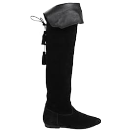 Céline-Celine Chat Botté Over-The-Knee Flat Boot in Suede Calfskin in Size 38 RM0220-Black