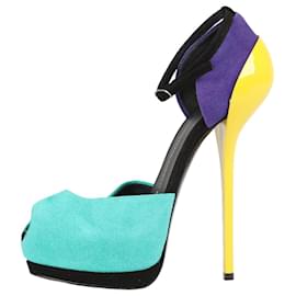 Giuseppe Zanotti-GIUSEPPE ZANNOTTI Suede Colorblock Pattern D'Orsay Pumps-Multiple colors