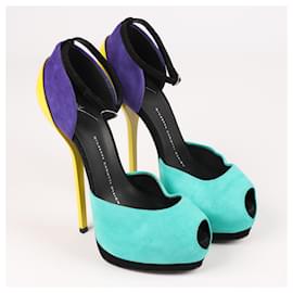 Giuseppe Zanotti-GIUSEPPE ZANNOTTI Suede Colorblock Pattern D'Orsay Pumps-Multiple colors
