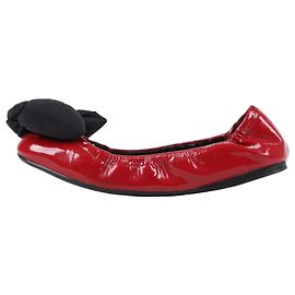 Prada Red Patent Leather Black Bow Scrunch Ballet Flats Size 36.5 EU Red