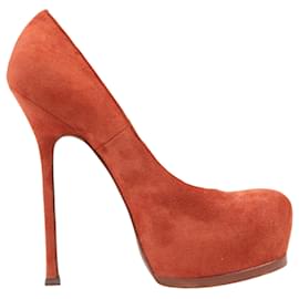 Saint Laurent-Saint Laurent Tribute Two Brown Suede Pumps Size 37.5 EU-Brown