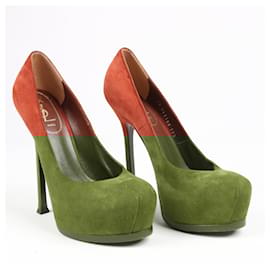 Saint Laurent-Saint Laurent Tribute Two Brown Suede Pumps Size 37.5 EU-Brown