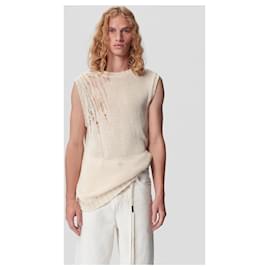 Ann Demeulemeester-Ann Demeulemeester Fabian Distressed Tank Sweater-Cream