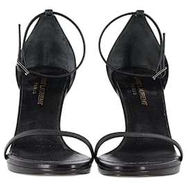 Saint Laurent-Saint Laurent Jane 90 Ankle Strap Sandals in Black Calfskin Leather-Black