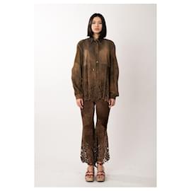 Roberto Cavalli-Roberto Cavalli Laser-cut Suede Pant - '00s-Brown