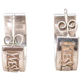 Yves Saint Laurent-Yves Saint Laurent Vintage Namesake Hoop Earrings - '90s-Silvery,Metallic