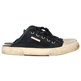 Balenciaga Paris Distressed Open-Back Sneakers aus schwarzer Baumwolle Schwarz
