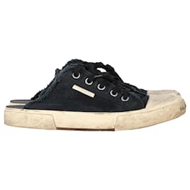 Balenciaga-Balenciaga Paris Distressed Open-Back Sneakers in Black Cotton-Black