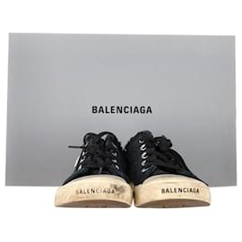 Balenciaga-Balenciaga Paris Distressed Open-Back Sneakers in Black Cotton-Black