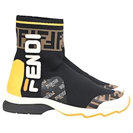 Fendi-Fendi X Fila Tobacco Knit Sock Sneakers in Yellow Leather-Other