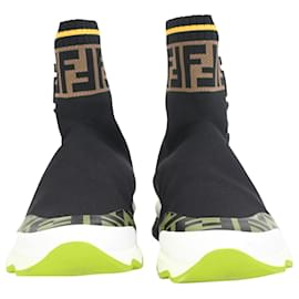 Fendi-Fendi X Fila Tobacco Knit Sock Sneakers in Yellow Leather-Other