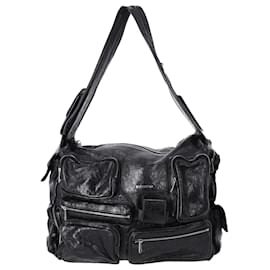 Balenciaga-Balenciaga Superbusy Large Sling Bag in Black Lambskin Leather-Black