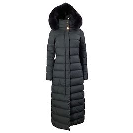 Herno Fur Trim Quilted Midi Down Coat in Black Polyester Black