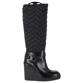 Moncler Knee-High Quilted Wedge Boots in Black Nylon Black