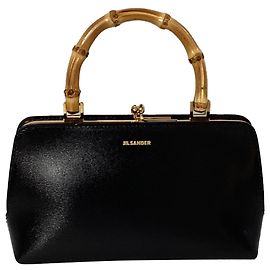 Jil Sander Mini Goji Bamboo Top Handle Bag in Black Calf Leather Black