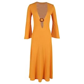 Autre Marque-Dodo Bar Or Junna Ring-Embellished Cutout Ribbed-Knit Maxi Dress In Yellow Viscose-Yellow