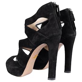 Prada-Prada Suede Cut Out Open-toe Heels - '10s-Black