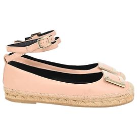 Roger Vivier Ankle Strap Espadrille Ballet Flats in Pink Leather Pink